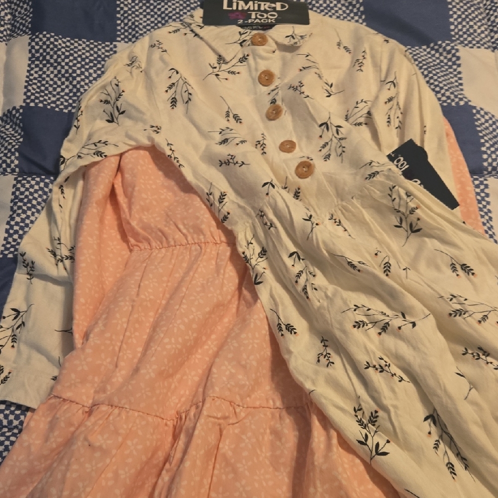 Limited Too Cream and Pink Floral Kids Casual Dress Set